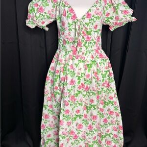 Hill House Pink and Green Floral Midi Dress